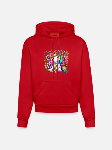 Regenbogen Einhorn Blumentraum - Organic Fitted Hoodie Made in EU - Rot