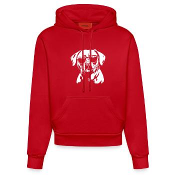 Boxer Dog Sunglasses - Organic Fitted Hoodie Made in EU - red - Front