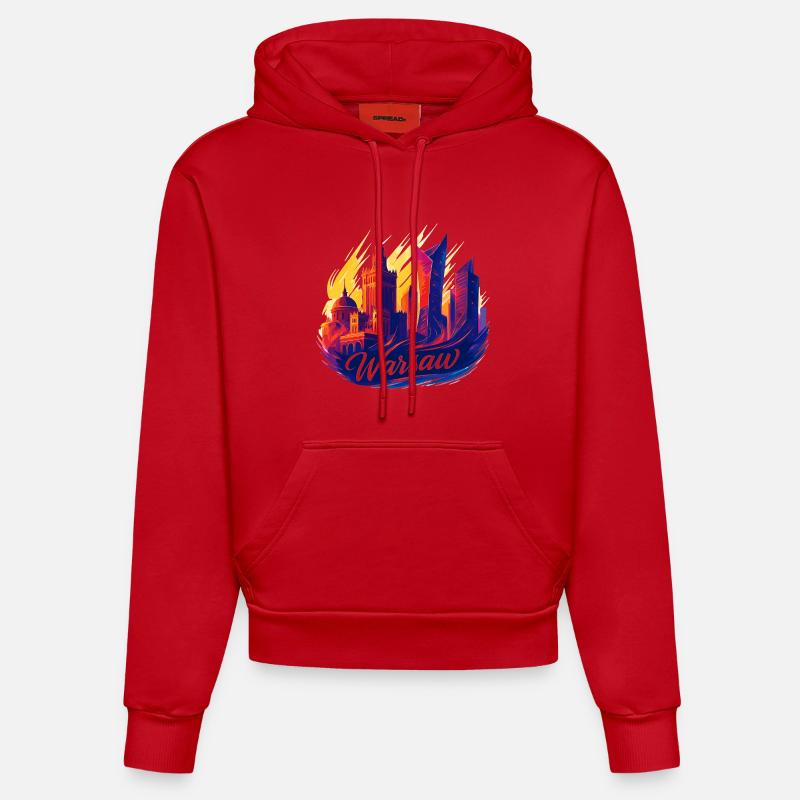 Varsovie, magnifique capitale, Pologne, Polska, Gesche - Sweat à capuche bio ajusté fabriqué en UE - rouge