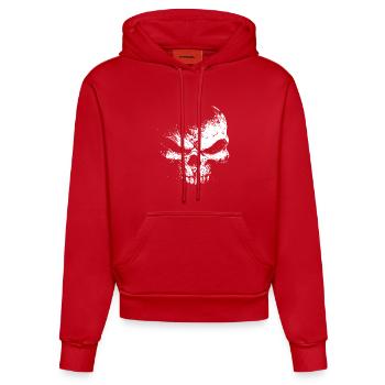 Evil Skull – Dark Grinning Beast - Organic Fitted Hoodie Made in EU - red - Front