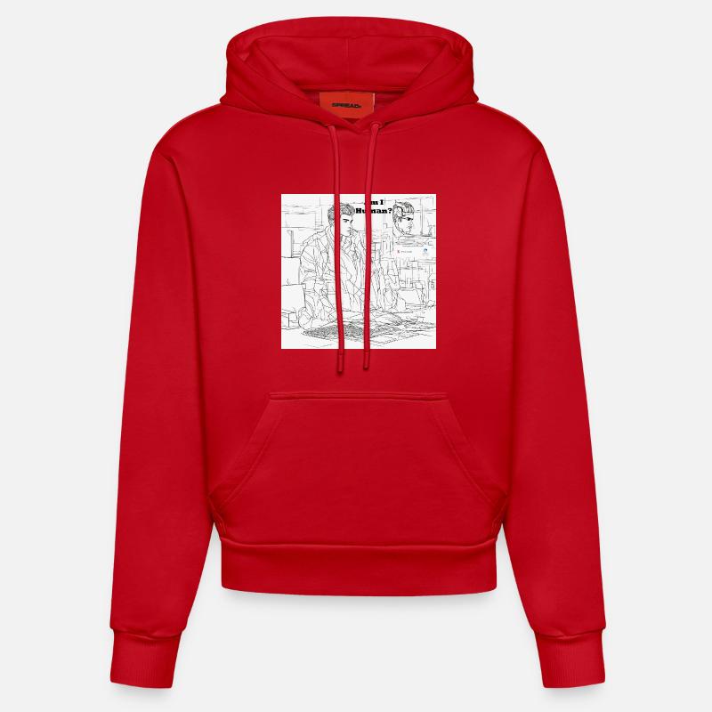 Mensch oder Roboter - Organic Fitted Hoodie Made in EU - Rot