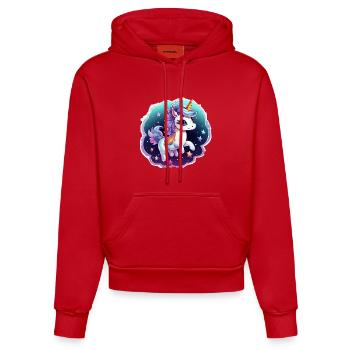 Kosmisches Einhorn mit Schal - Organic Fitted Hoodie Made in EU - Rot - Vorne