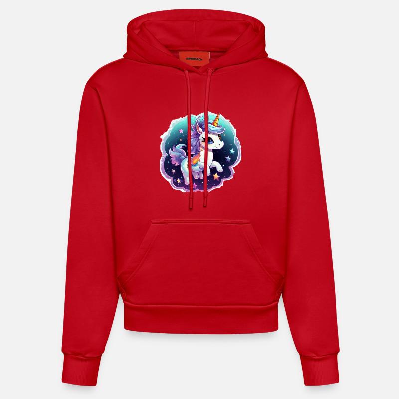 Kosmisches Einhorn mit Schal - Organic Fitted Hoodie Made in EU - Rot
