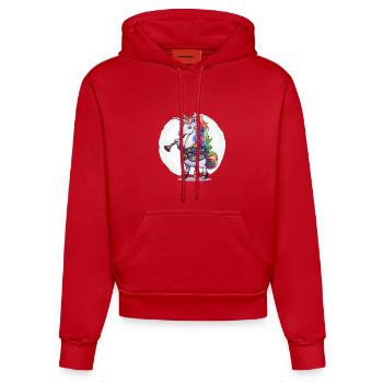 Colorful unicorn with trumpet - Organic Fitted Hoodie Made in EU - red - Front
