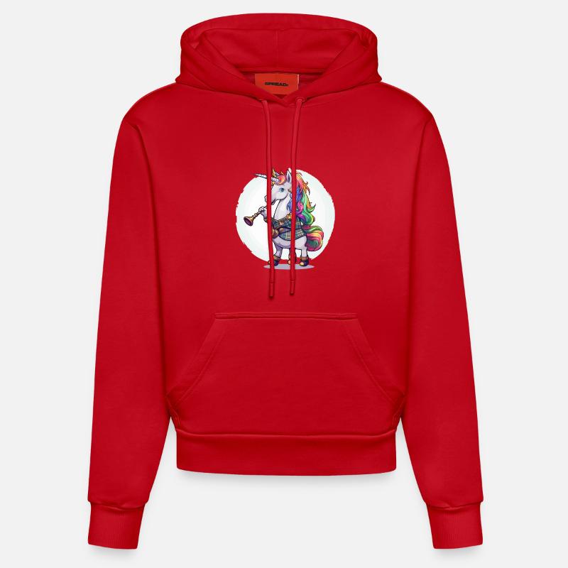 Buntes Einhorn mit Trompete - Organic Fitted Hoodie Made in EU - Rot