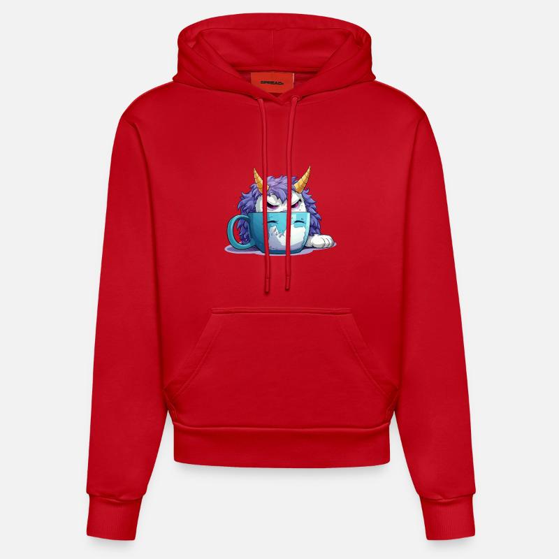 Grumpy monster in a coffee mug - Organic Fitted Hoodie Made in EU - red