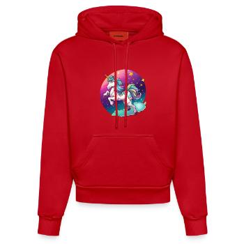 Licorne arc-en-ciel couleur nuit - Sweat à capuche bio ajusté fabriqué en UE - rouge - Devant