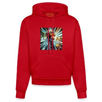 Singe tropical de style station balnéaire - Sweat à capuche bio ajusté fabriqué en UE - rouge - Devant