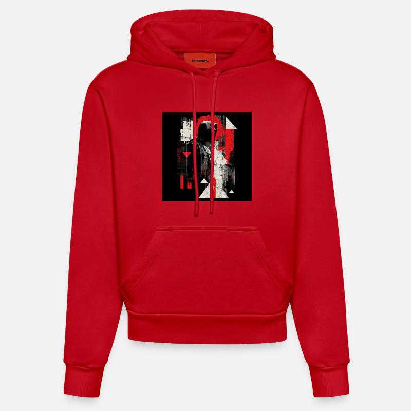 Néon géométrique Echo à capuchon - Sweat à capuche bio ajusté fabriqué en UE - rouge