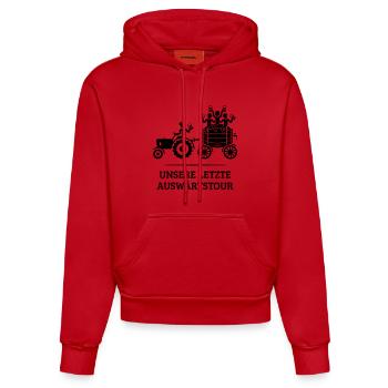 Unsere Letzte Auswärtstour, Trecker Bierfass JGA B - Organic Fitted Hoodie Made in EU - Rot - Vorne