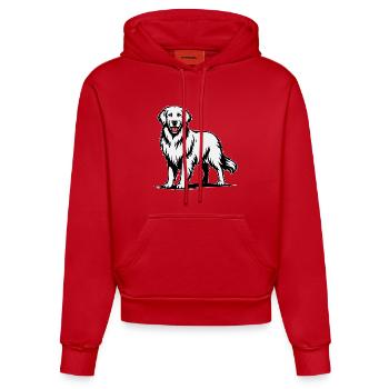 Golden Retriever in stolzer Pose - Organic Fitted Hoodie Made in EU - Rot - Vorne