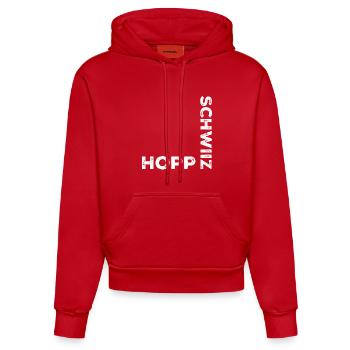 Hopp schwiiz - Organic Fitted Hoodie Made in EU - red - Front