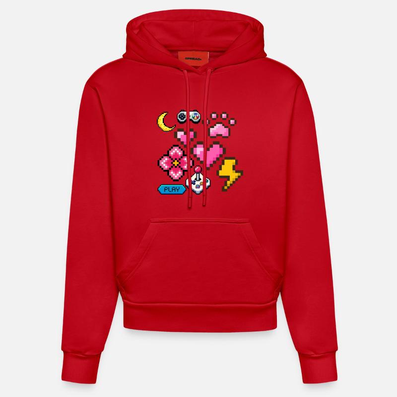 Pixel Game - Sweat à capuche bio ajusté fabriqué en UE - rouge