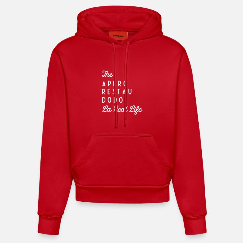 La Real Life (texte blanc) - Sweat à capuche bio ajusté fabriqué en UE - rouge