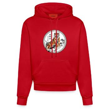 Tiger Asiatische Landschaft - Organic Fitted Hoodie Made in EU - Rot - Vorne