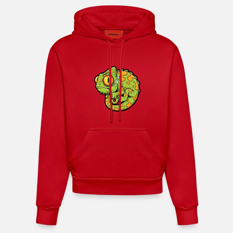 Caméléon Stressé Rigolo Mascotte Cartoon - Sweat à capuche bio ajusté fabriqué en UE - rouge