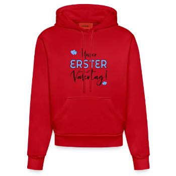 UNSER ERSTER VATERTAG - Organic Fitted Hoodie Made in EU - Rot - Vorne