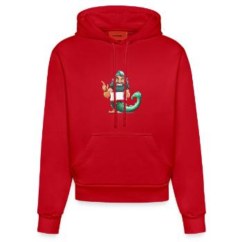 Sea hero with beard and fin - Organic Fitted Hoodie Made in EU - red - Front