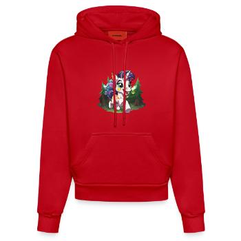 Bunter Waldunikorn im Glück - Organic Fitted Hoodie Made in EU - Rot - Vorne