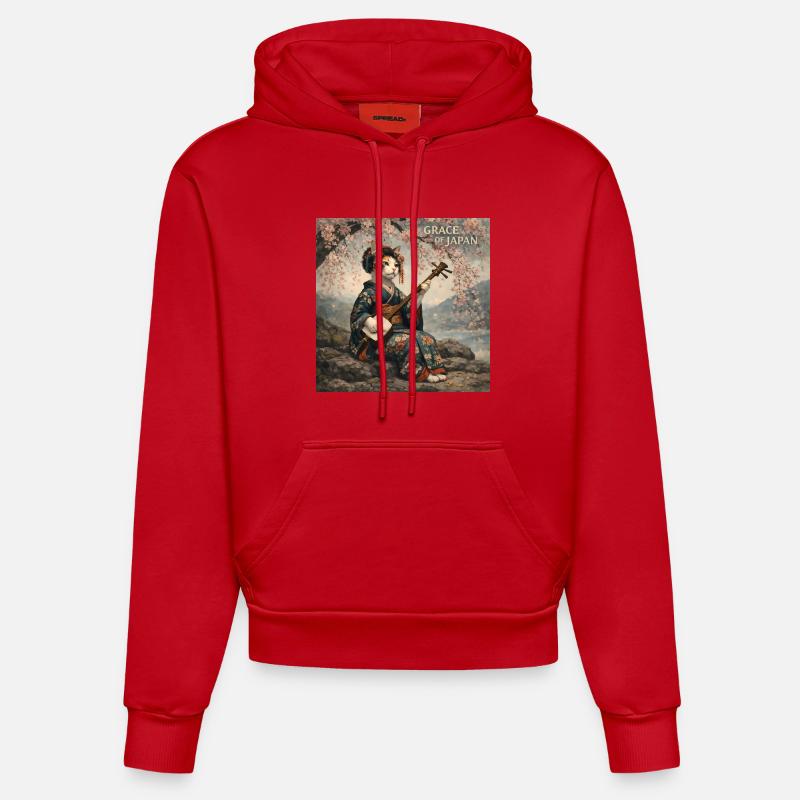 Conception japonaise de Neko Geiko - Sweat à capuche bio ajusté fabriqué en UE - rouge
