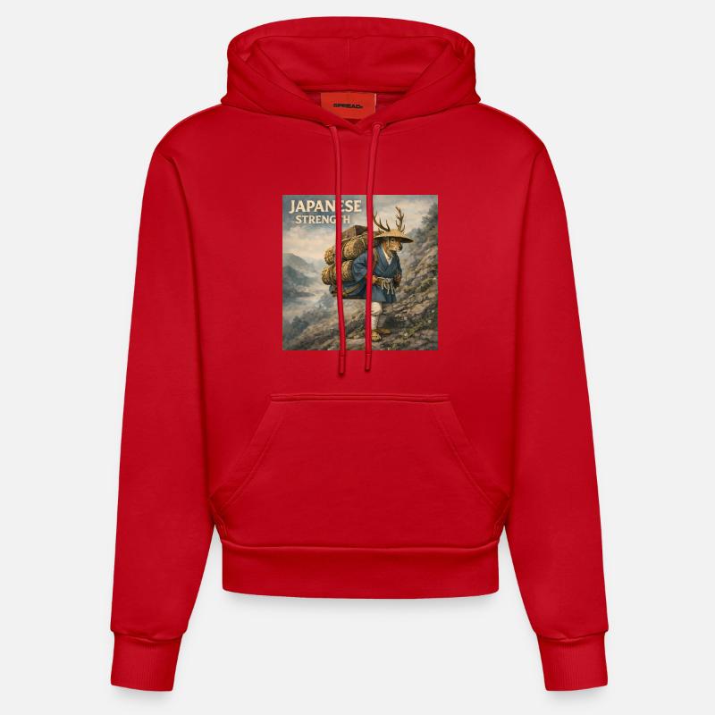 Conception japonaise de Shika Bokka - Sweat à capuche bio ajusté fabriqué en UE - rouge