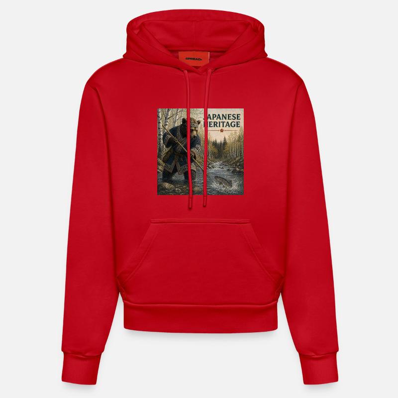 Conception japonaise des Kuma Ainu - Sweat à capuche bio ajusté fabriqué en UE - rouge