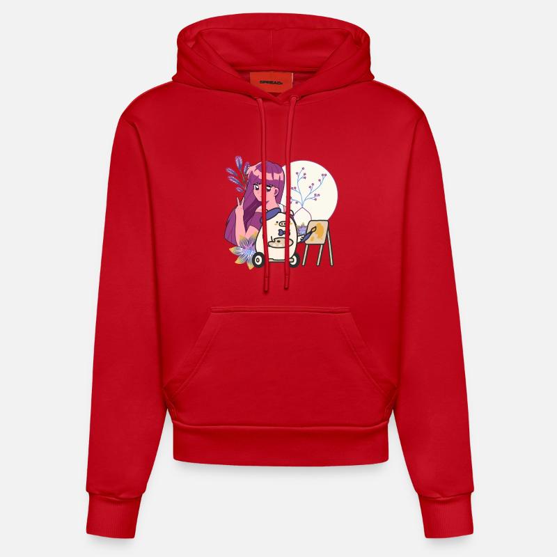 Artiste Kawaii & Cochon en fauteuil roulant - Sweat à capuche bio ajusté fabriqué en UE - rouge
