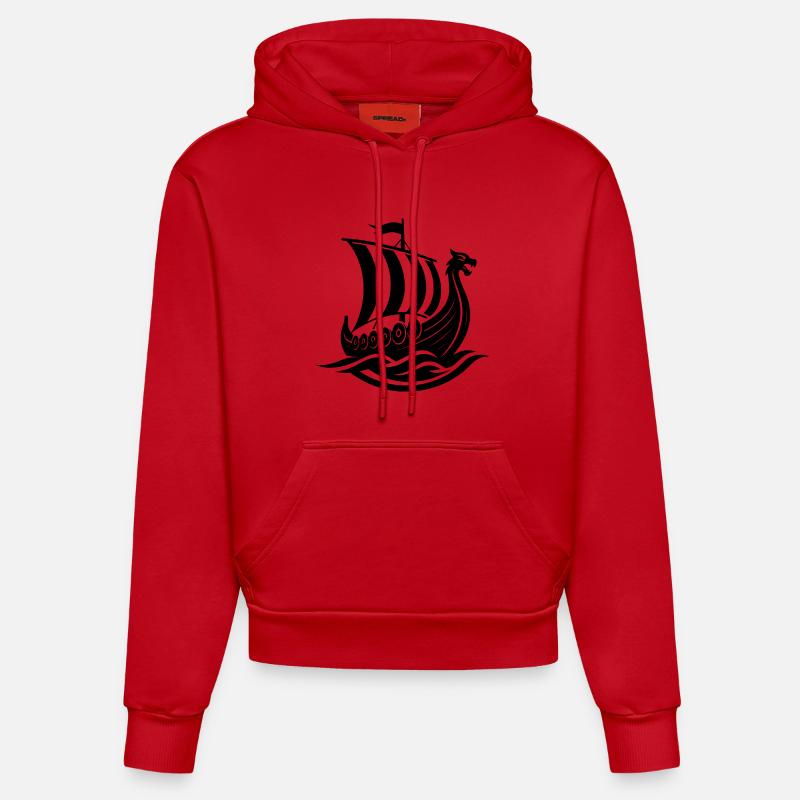 Bateau Viking - Sweat à capuche bio ajusté fabriqué en UE - rouge
