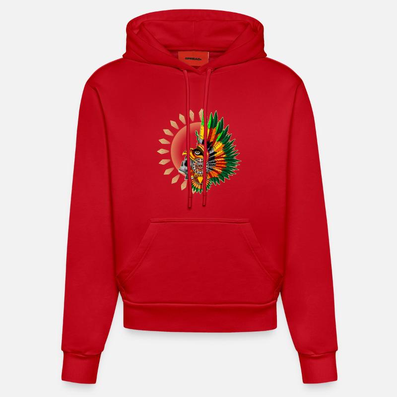 Crâne de guerrier aztèque aigle - Sweat à capuche bio ajusté fabriqué en UE - rouge