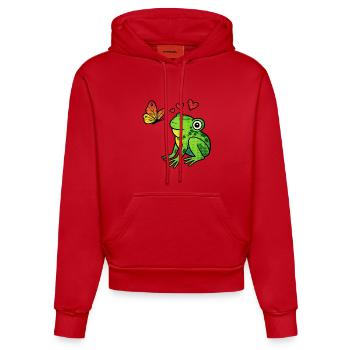 Grenouille et papillon au cœur - Sweat à capuche bio ajusté fabriqué en UE - rouge - Devant