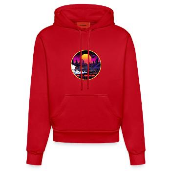 Design de voitures de sport rétro cyberpunk des années 80 surpassées - Sweat à capuche bio ajusté fabriqué en UE - rouge - Devant
