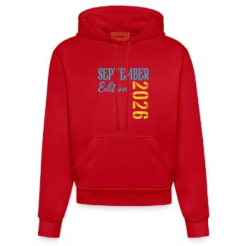 Naissance du bébé en septembre 2026 - Sweat à capuche bio ajusté fabriqué en UE - rouge - Devant