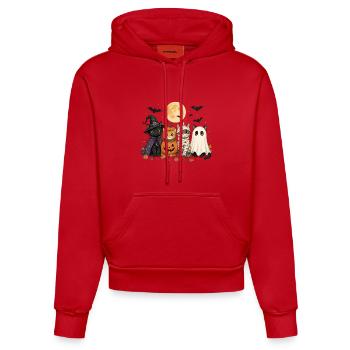 Halloween Cats Witch Pumpkin Mummy Ghost Costume - Organic Fitted Hoodie Made in EU - red - Front