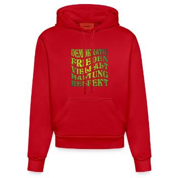 DEMOKRATIE - HALTUNG GRÜN - Organic Fitted Hoodie Made in EU - Rot - Vorne