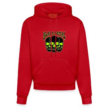 Neon-Schädel-Trio Black Metal  - Organic Fitted Hoodie Made in EU - Rot - Vorne
