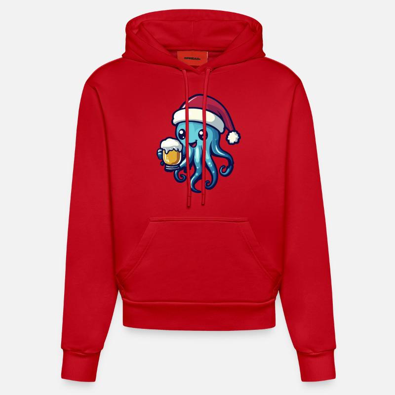 Méduse Bière Noël - Sweat à capuche bio ajusté fabriqué en UE - rouge