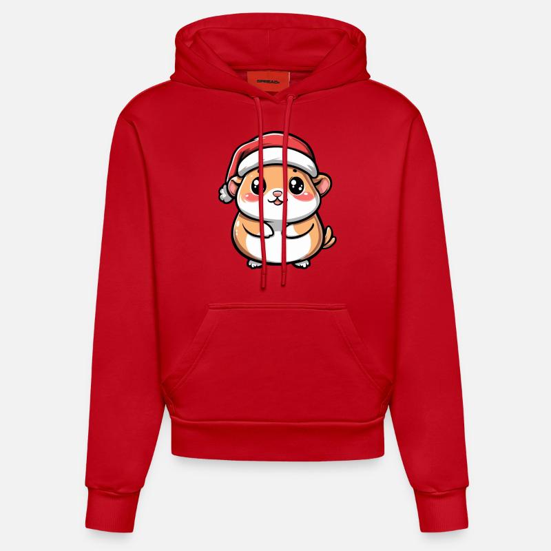 Hamster Noël Mignon - Sweat à capuche bio ajusté fabriqué en UE - rouge