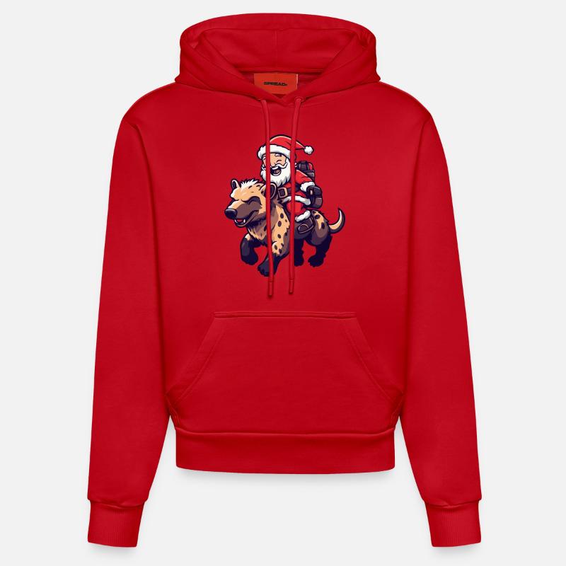 Hyène Père Noël - Sweat à capuche bio ajusté fabriqué en UE - rouge