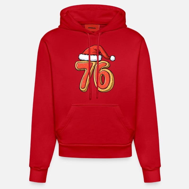 Biscuit de Noël 76 chiffres - Sweat à capuche bio ajusté fabriqué en UE - rouge