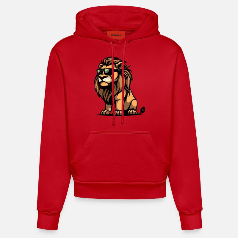 Lion Bande Dessinée Cool - Sweat à capuche bio ajusté fabriqué en UE - rouge