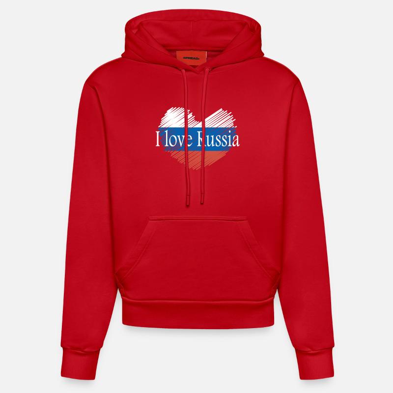 J'aime la russie - Sweat à capuche bio ajusté fabriqué en UE - rouge