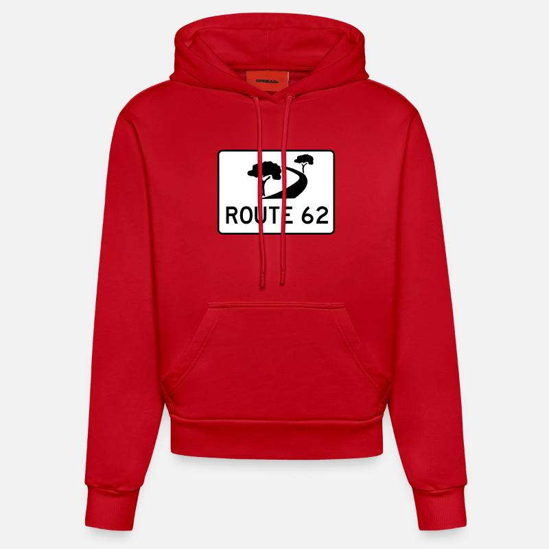 route des jardins - Sweat à capuche bio ajusté fabriqué en UE - rouge