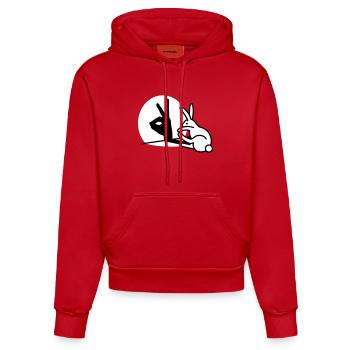 Drôle lapin main ombre projection lapin - Sweat à capuche bio ajusté fabriqué en UE - rouge - Devant