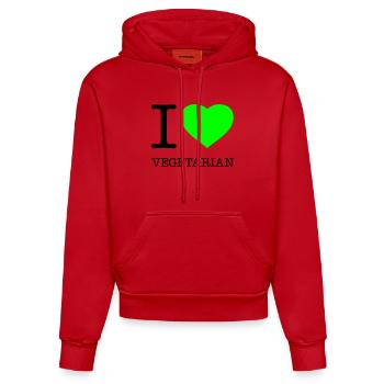 I LOVE VEGETARIAN Vegetarisch Vegetarier - Organic Fitted Hoodie Made in EU - Rot - Vorne
