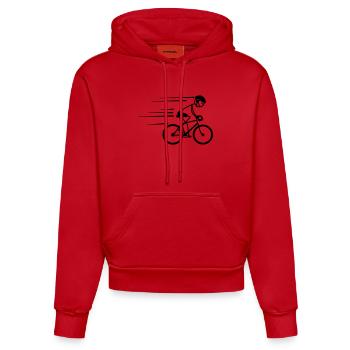 Radfahrer Stickman fährt hart mit Helm auf - Organic Fitted Hoodie Made in EU - Rot - Vorne
