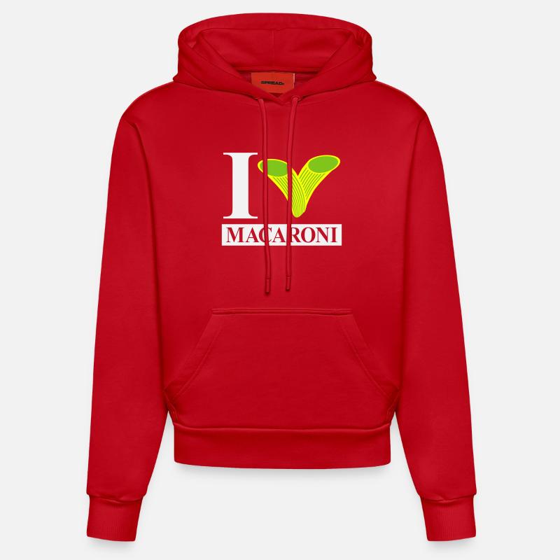 J’adore les macaronis - Sweat à capuche bio ajusté fabriqué en UE - rouge