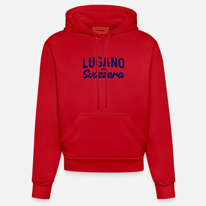 Lugano Svizzera Script Design - Sweat à capuche bio ajusté fabriqué en UE - rouge