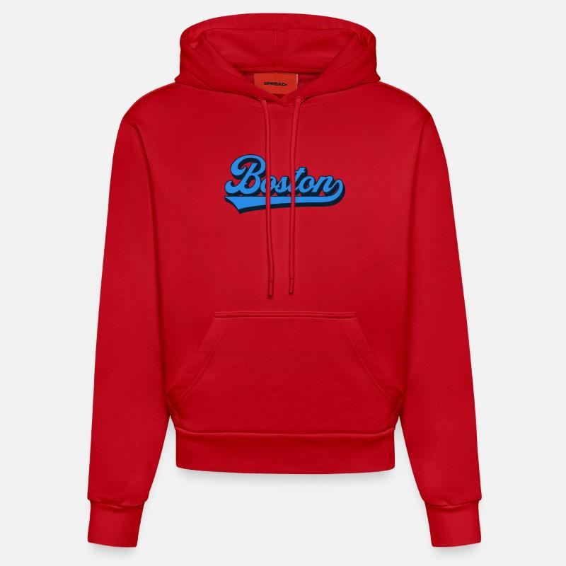 Boston Blue Script Rétro - Sweat à capuche bio ajusté fabriqué en UE - rouge
