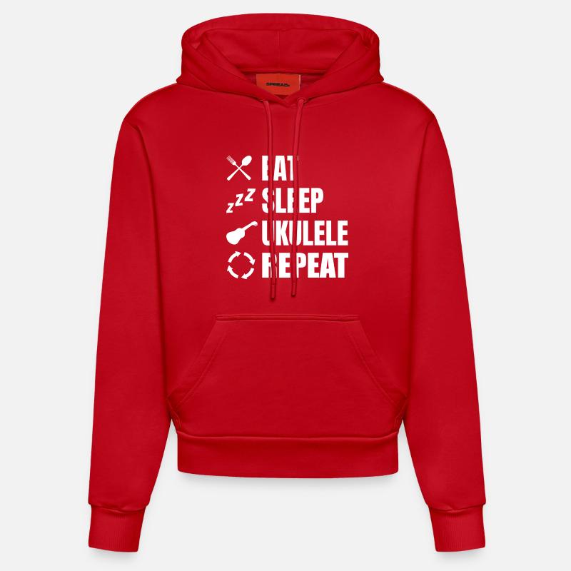 Eat Sleep Ukulélé Repeat - Sweat à capuche bio ajusté fabriqué en UE - rouge
