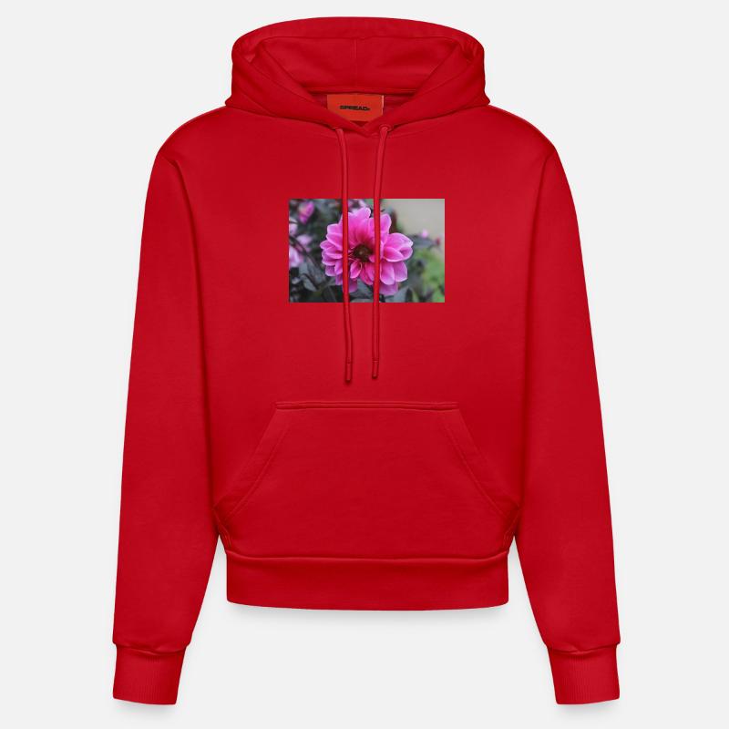 Dahlia rose rose fleur, fleur - Sweat à capuche bio ajusté fabriqué en UE - rouge